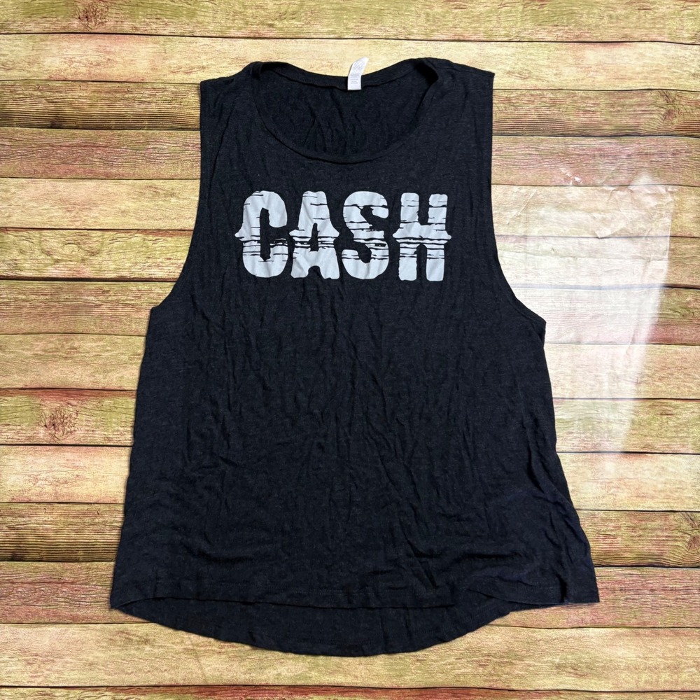 Ruby's Rubbish Johnny Cash Graphic Muscle Tank Top Charcoal Grey XL